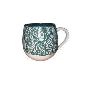 Green & White Ceramic Mug With Abstract Leaf Design 4" Height 3.5" Diameter Idea